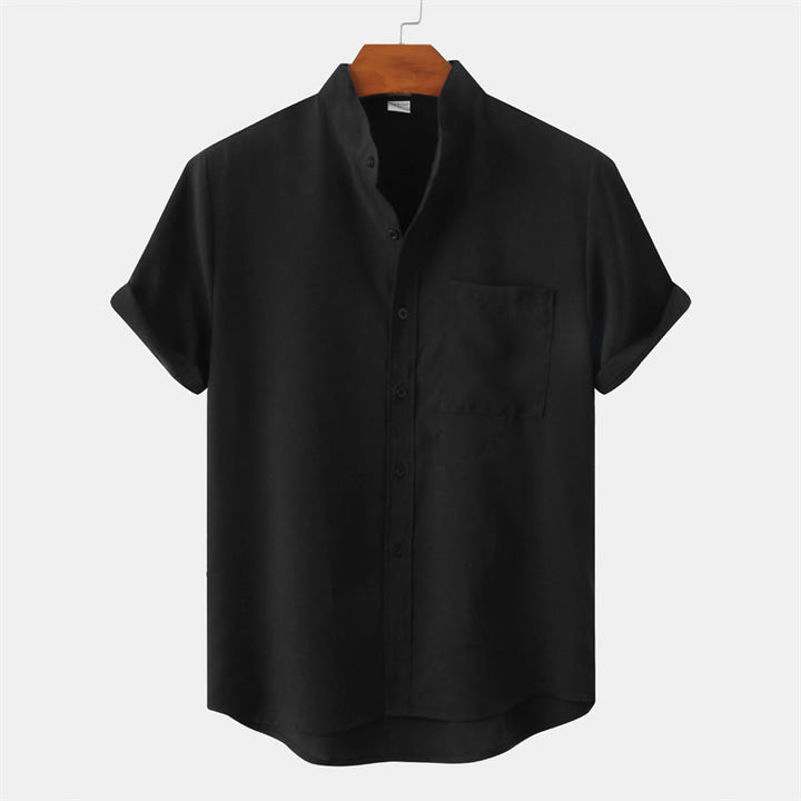 Camisa de manga corta lisa con botones y bolsillo para hombre Buddha Stones Summer - Negro - US/UK/AU42, EU52 (3XL) - image 7