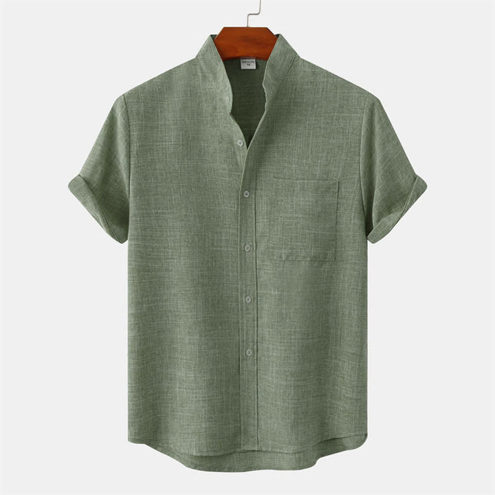 Camisa de algodón de manga corta con botones y bolsillo para hombre de Buddha Stones Summer - Verde mar oscuro - US/UK/AU42, EU52 (3XL) - image 0