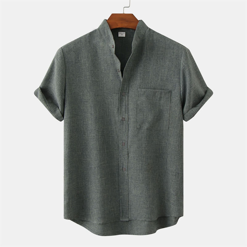 Camisa de algodón de manga corta con botones y bolsillo para hombre de Buddha Stones Summer