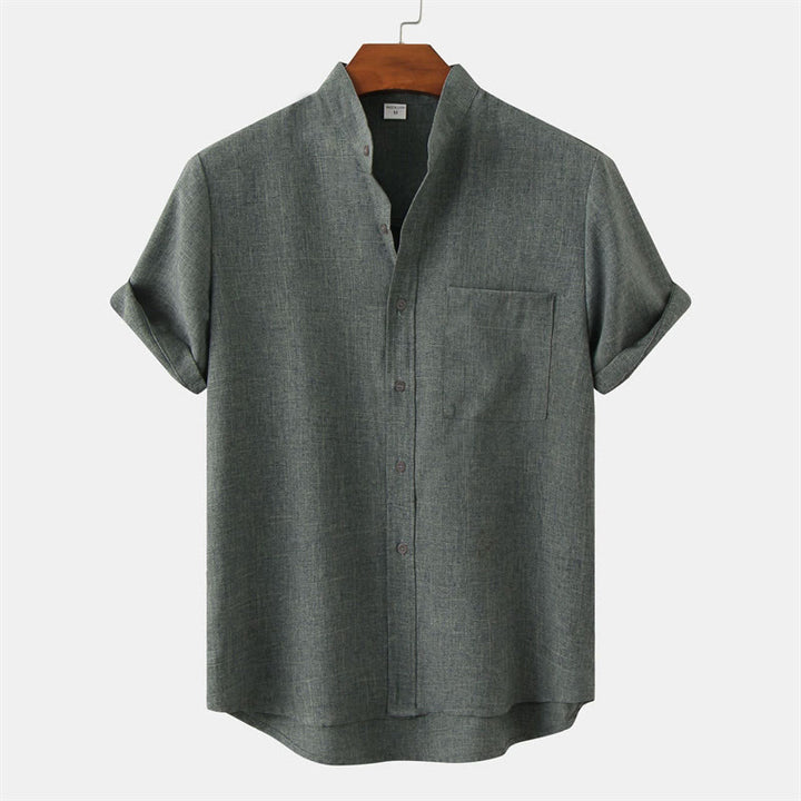 Camisa de algodón de manga corta con botones y bolsillo para hombre de Buddha Stones Summer
