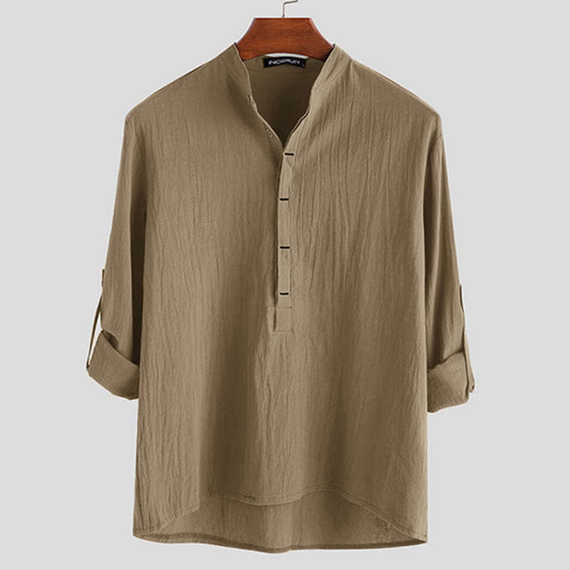Camisa de manga larga de algodón para hombre con Buddha Stones, color liso y hasta medio botón. - Broncearse - US/UK/AU42, EU52 (3XL) - image 7