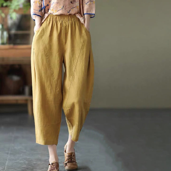 Pantalones harén de verano para mujer, informales, con diseño liso y bolsillos, de Buddha Stones - Vara de oro - US8-10，UK/AU12-14，EU40-42 (2XL) - image 0