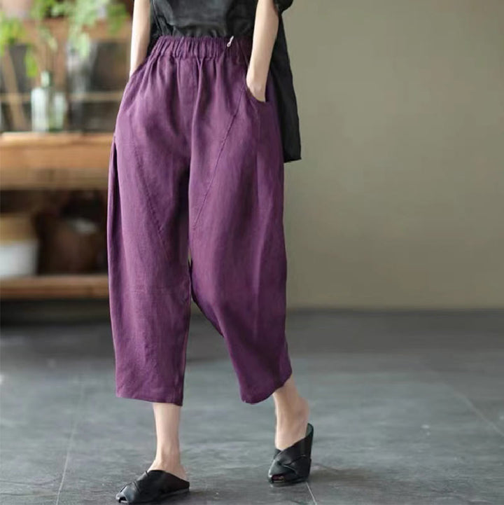 Pantalones harén de verano para mujer, informales, con diseño liso y bolsillos, de Buddha Stones - Magenta oscuro - US8-10，UK/AU12-14，EU40-42 (2XL) - image 19