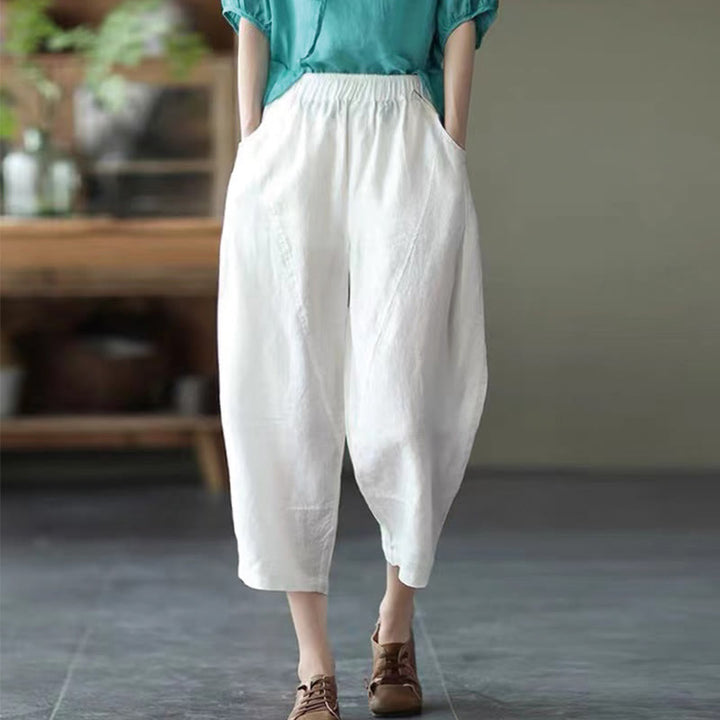 Pantalones harén de verano para mujer, informales, con diseño liso y bolsillos, de Buddha Stones - Blanco - US8-10，UK/AU12-14，EU40-42 (2XL) - image 12