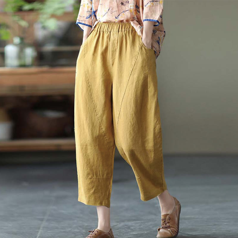 Pantalones harén de verano para mujer, informales, con diseño liso y bolsillos, de Buddha Stones - image 1