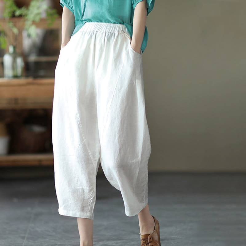 Pantalones harén de verano para mujer, informales, con diseño liso y bolsillos, de Buddha Stones - image 13