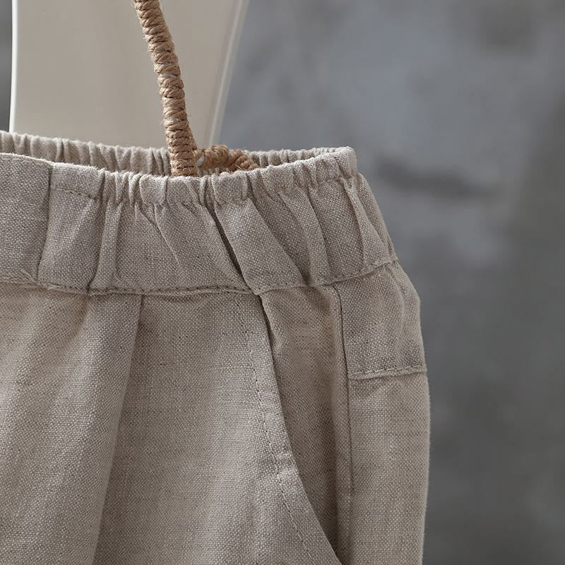 Pantalones harén de algodón y lino con botones y bolsillos para mujer de Buddha Stones