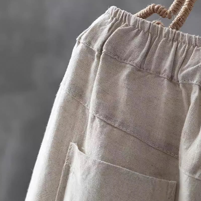 Pantalones harén de algodón y lino con botones y bolsillos para mujer de Buddha Stones