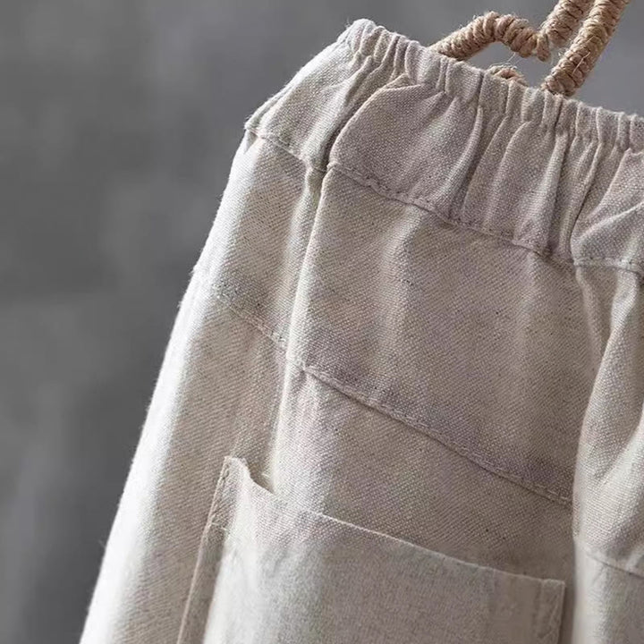 Pantalones harén de algodón y lino con botones y bolsillos para mujer de Buddha Stones