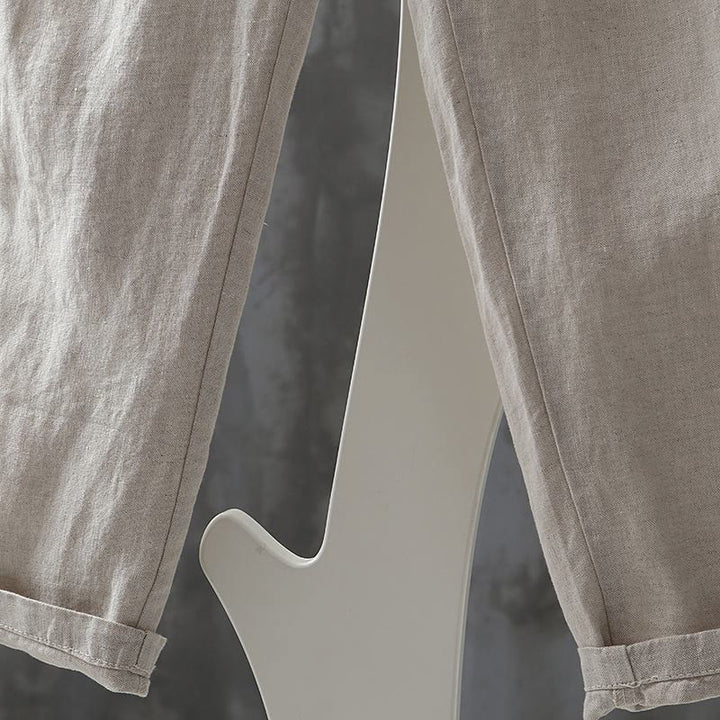 Pantalones harén de algodón y lino con botones y bolsillos para mujer de Buddha Stones