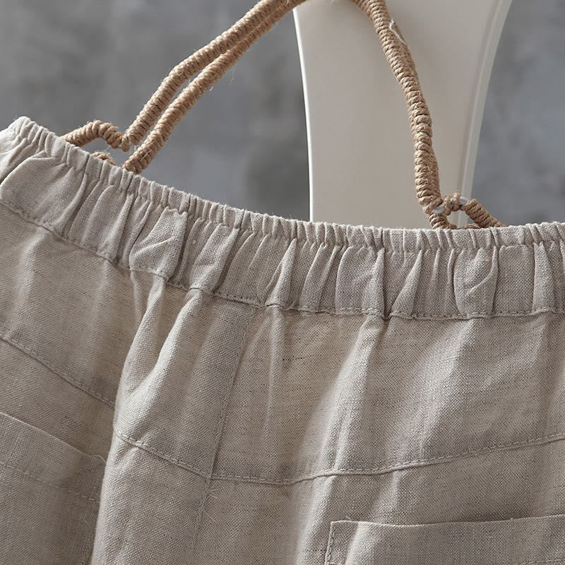 Pantalones harén de algodón y lino con botones y bolsillos para mujer de Buddha Stones