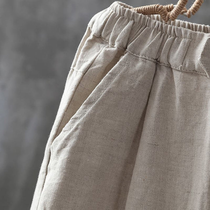 Pantalones harén de algodón y lino con botones y bolsillos para mujer de Buddha Stones