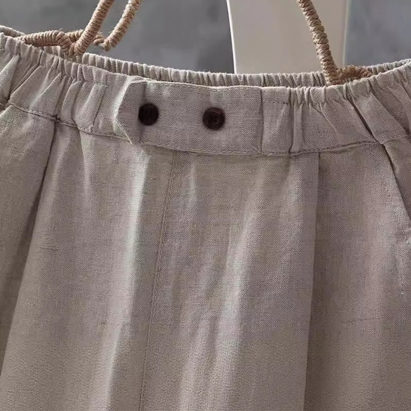 Pantalones harén de algodón y lino con botones y bolsillos para mujer de Buddha Stones