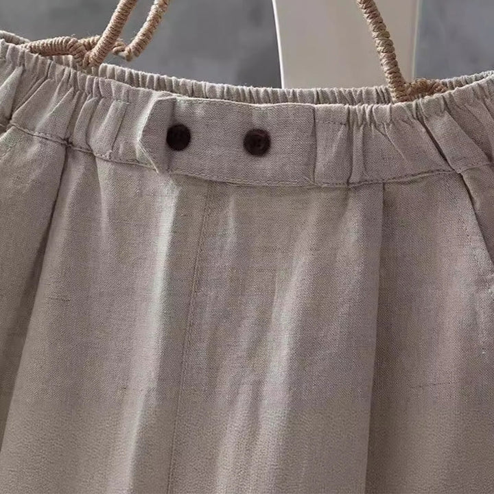Pantalones harén de algodón y lino con botones y bolsillos para mujer de Buddha Stones