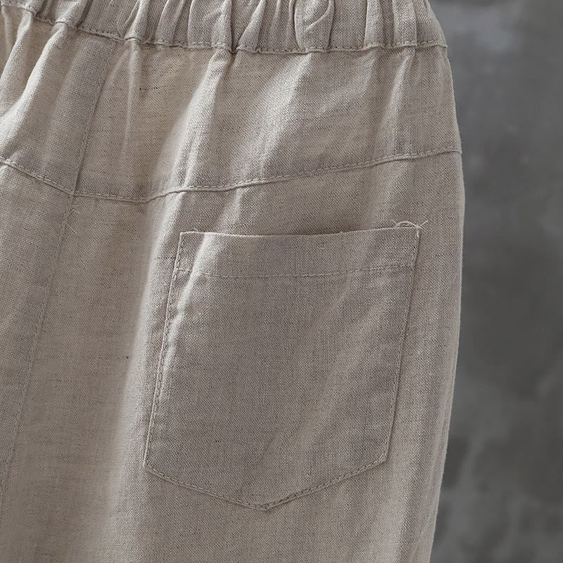 Pantalones harén de algodón y lino con botones y bolsillos para mujer de Buddha Stones
