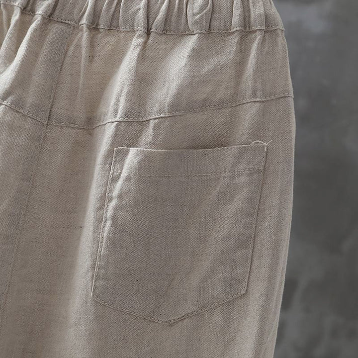 Pantalones harén de algodón y lino con botones y bolsillos para mujer de Buddha Stones