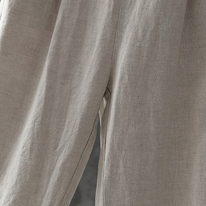 Pantalones harén de algodón y lino con botones y bolsillos para mujer de Buddha Stones