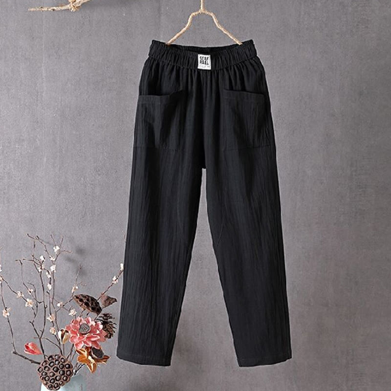 Pantalones harén de verano con cintura elástica y bolsillos para mujer, de Buddha Stones - Negro - US14, UK/AU18, EU46 (4XL) - image 2