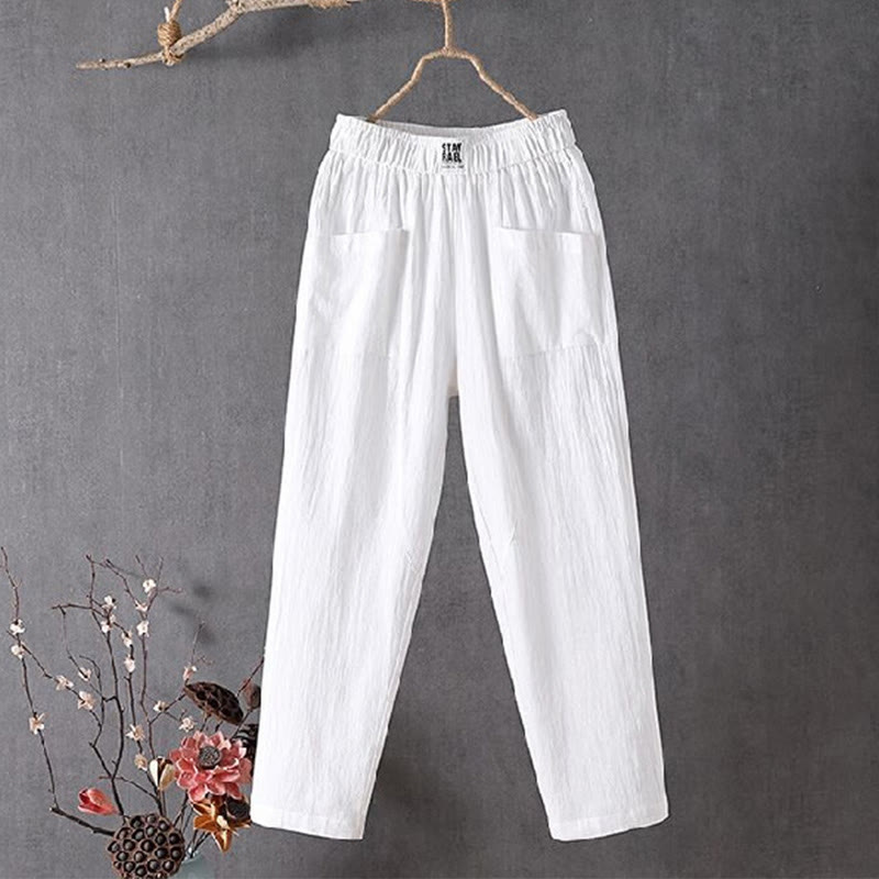 Pantalones harén de verano con cintura elástica y bolsillos para mujer, de Buddha Stones - Blanco - US14, UK/AU18, EU46 (4XL) - image 1
