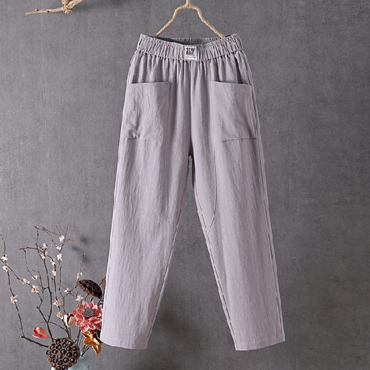 Pantalones harén de verano con cintura elástica y bolsillos para mujer, de Buddha Stones - Gris claro - US14, UK/AU18, EU46 (4XL) - image 4