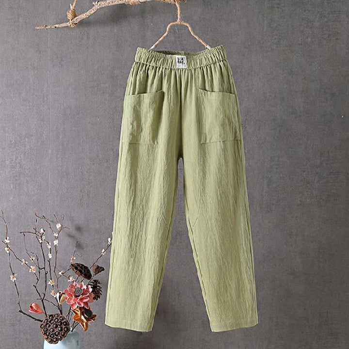 Pantalones harén de verano con cintura elástica y bolsillos para mujer, de Buddha Stones - Verde claro - US14, UK/AU18, EU46 (4XL) - image 3
