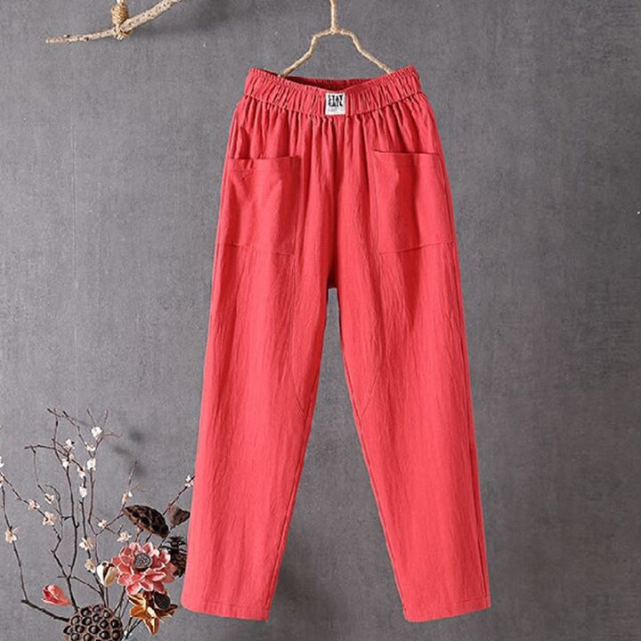 Pantalones harén de verano con cintura elástica y bolsillos para mujer, de Buddha Stones - Rojo anaranjado - US14, UK/AU18, EU46 (4XL) - image 5