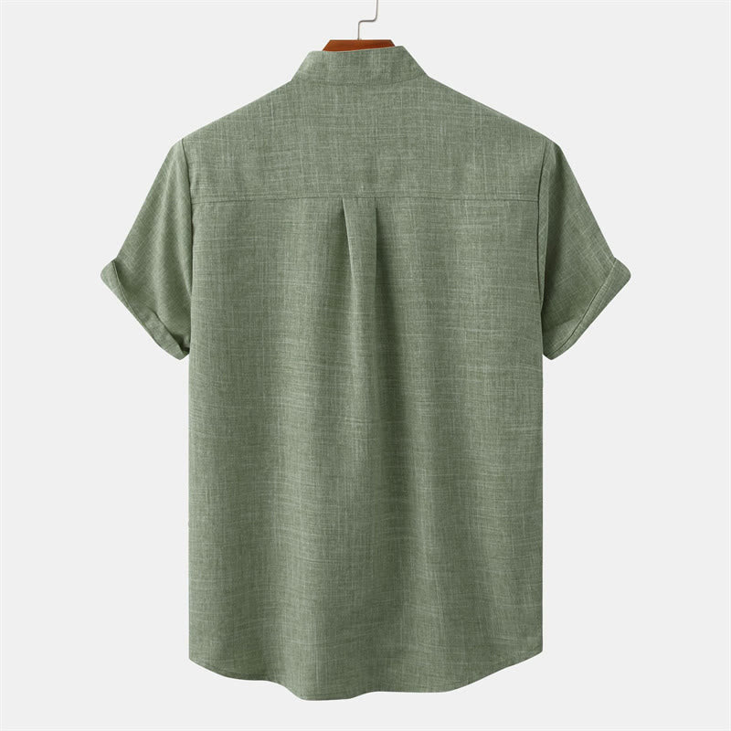 Camisa de algodón de manga corta con botones y bolsillo para hombre de Buddha Stones Summer
