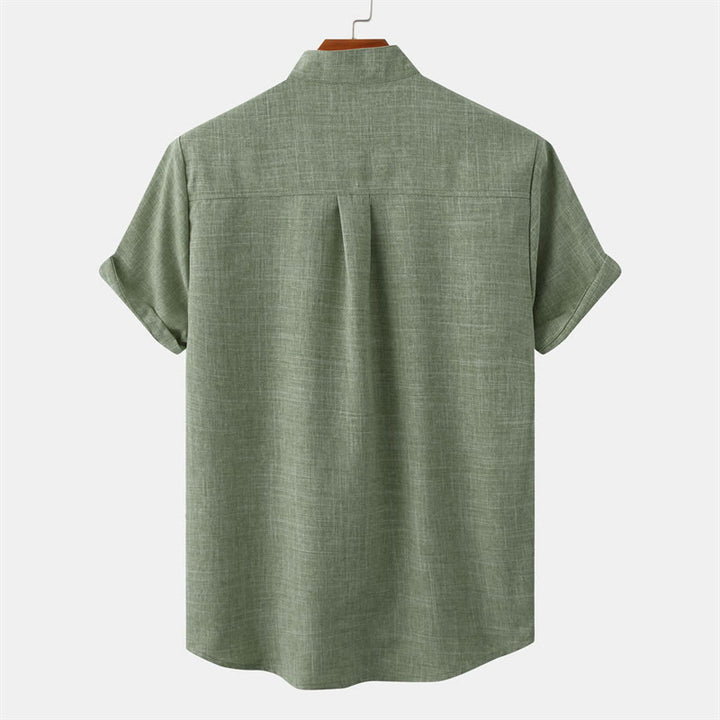 Camisa de algodón de manga corta con botones y bolsillo para hombre de Buddha Stones Summer