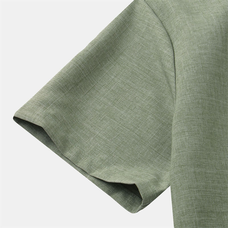 Camisa de algodón de manga corta con botones y bolsillo para hombre de Buddha Stones Summer - image 3