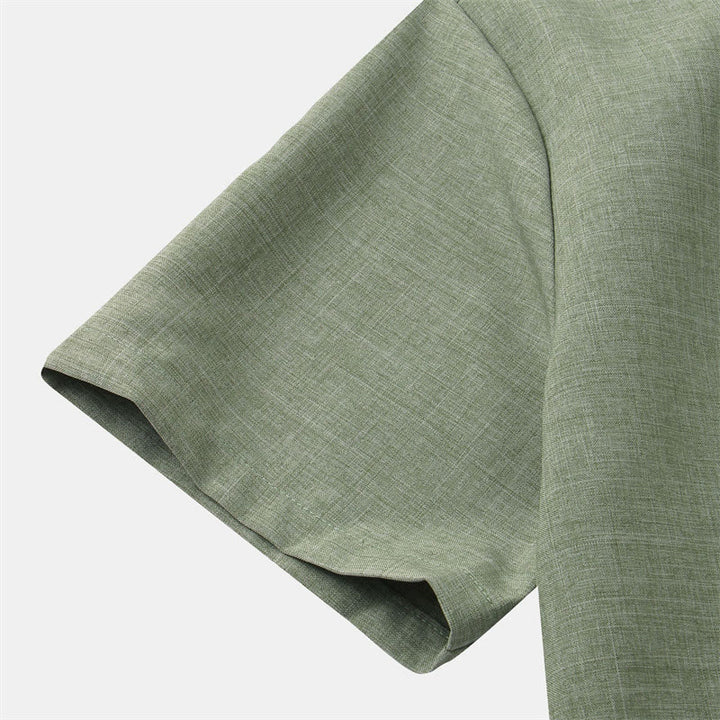 Camisa de algodón de manga corta con botones y bolsillo para hombre de Buddha Stones Summer - image 3