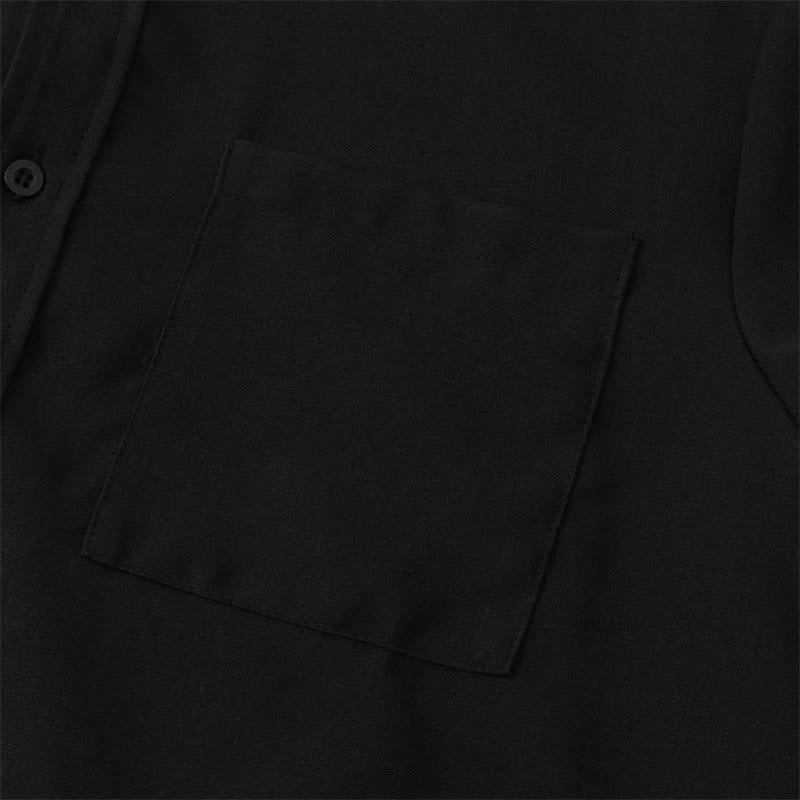 Camisa de algodón de manga corta con botones y bolsillo para hombre de Buddha Stones Summer - image 12