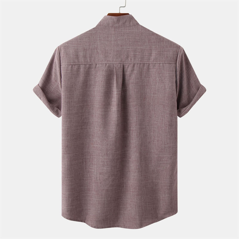Camisa de manga corta lisa con botones y bolsillo para hombre Buddha Stones Summer - image 15