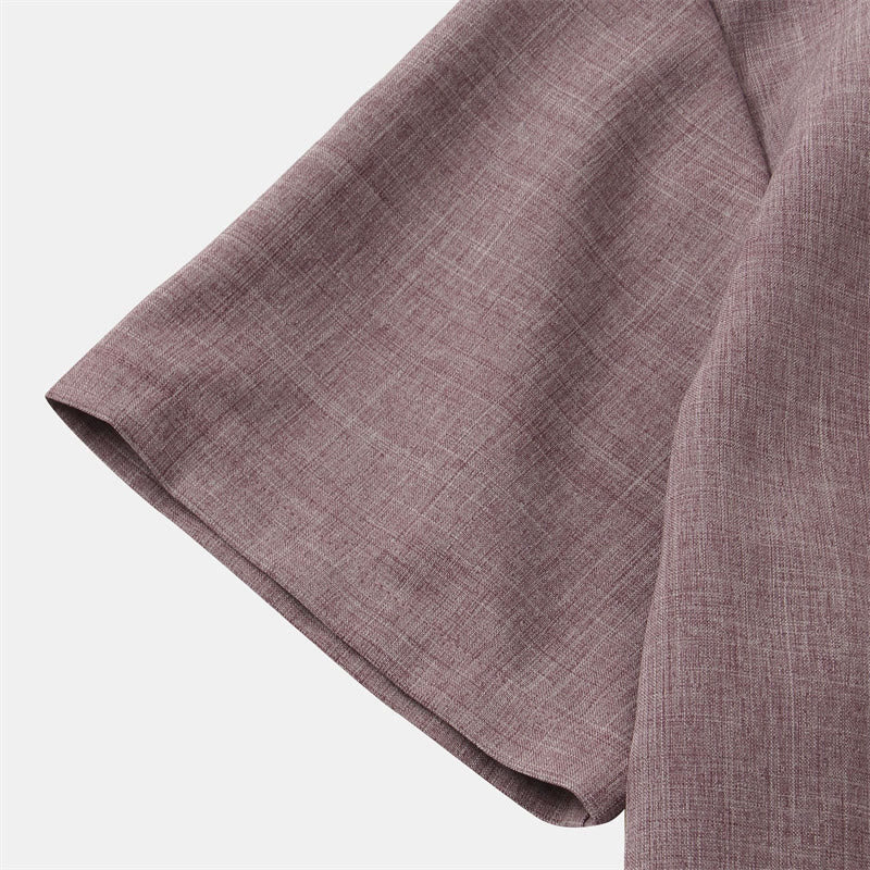 Camisa de algodón de manga corta con botones y bolsillo para hombre de Buddha Stones Summer - image 17