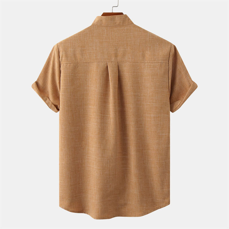 Camisa de algodón de manga corta con botones y bolsillo para hombre de Buddha Stones Summer