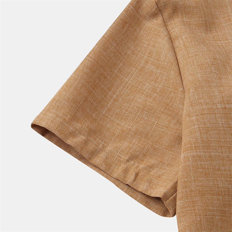 Camisa de algodón de manga corta con botones y bolsillo para hombre de Buddha Stones Summer