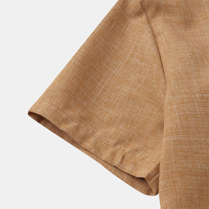 Camisa de algodón de manga corta con botones y bolsillo para hombre de Buddha Stones Summer