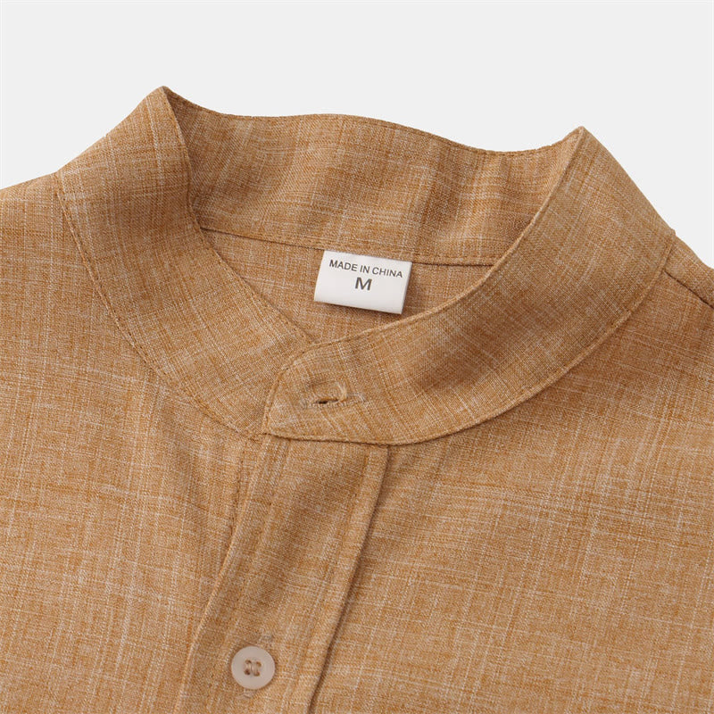 Camisa de algodón de manga corta con botones y bolsillo para hombre de Buddha Stones Summer - image 24