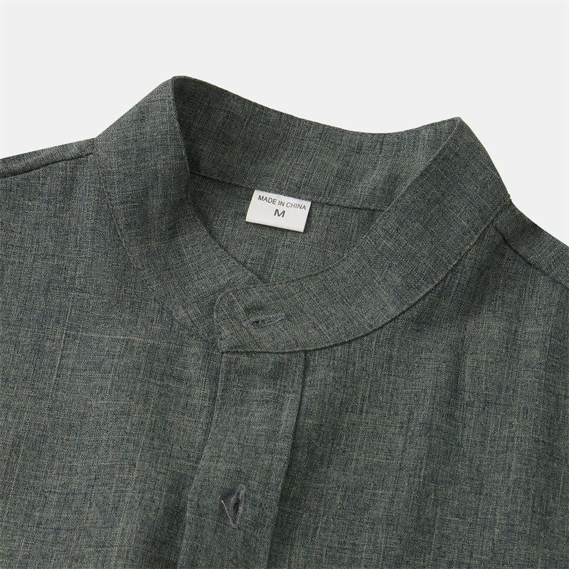 Camisa de algodón de manga corta con botones y bolsillo para hombre de Buddha Stones Summer - image 30