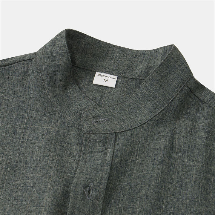 Camisa de algodón de manga corta con botones y bolsillo para hombre de Buddha Stones Summer - image 30