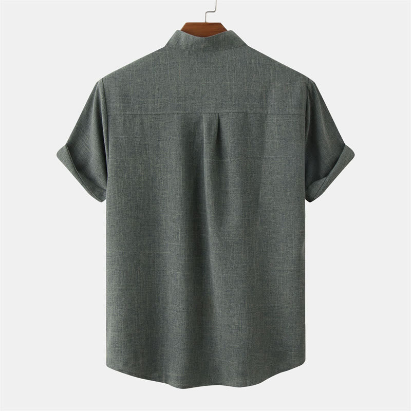 Camisa de algodón de manga corta con botones y bolsillo para hombre de Buddha Stones Summer