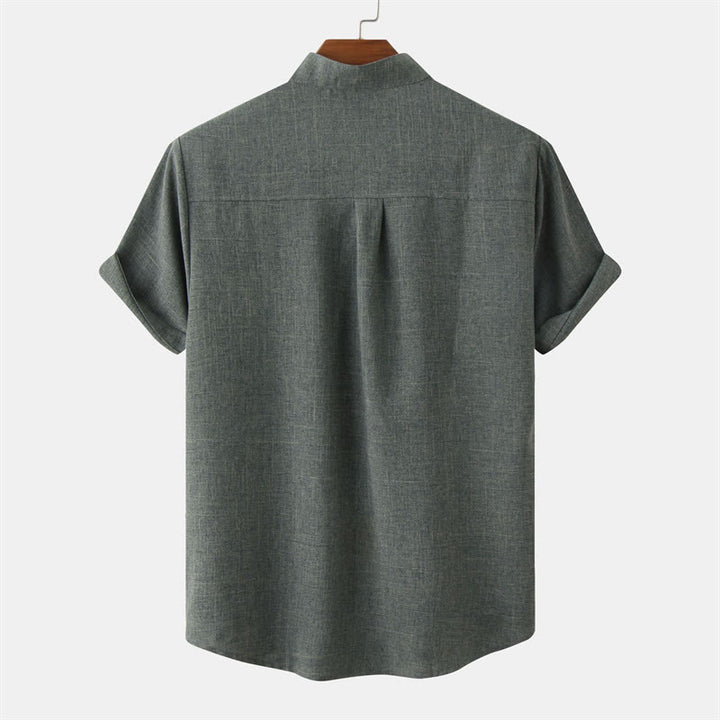 Camisa de algodón de manga corta con botones y bolsillo para hombre de Buddha Stones Summer