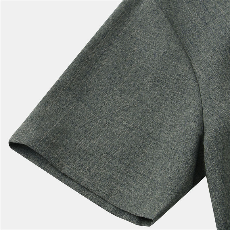 Camisa de algodón de manga corta con botones y bolsillo para hombre de Buddha Stones Summer - image 31