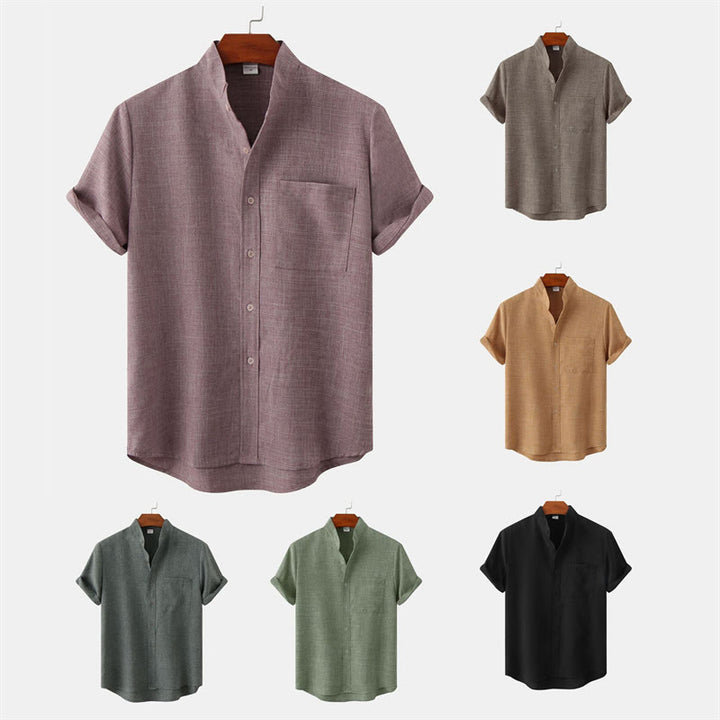 Camisa de algodón de manga corta con botones y bolsillo para hombre de Buddha Stones Summer