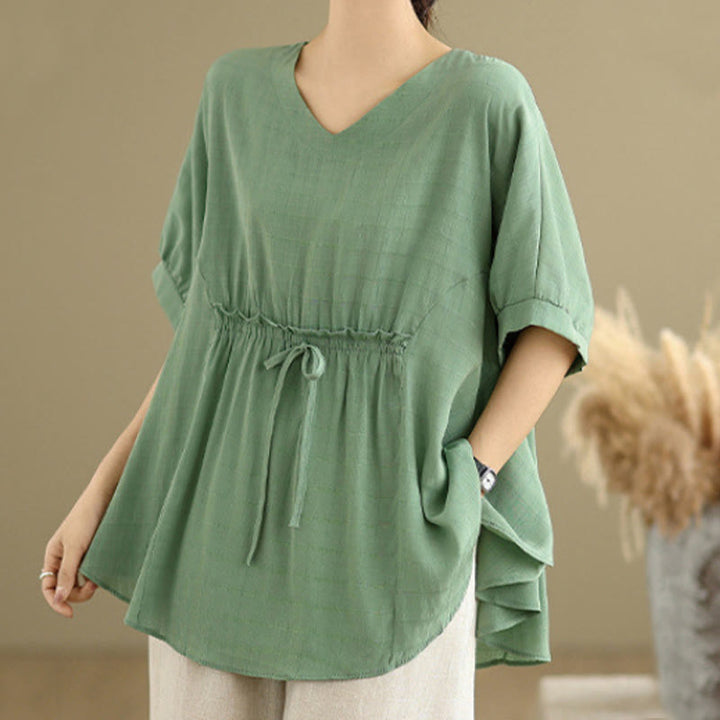 Camiseta casual de mujer con media manga y medio botón en color liso con Buddha Stones - Primavera verde - US12, UK/AU16, EU44 (2XL) - image 12