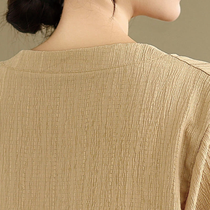 Camiseta de verano informal con cuello en V y mangas abullonadas de Buddha Stones para mujer