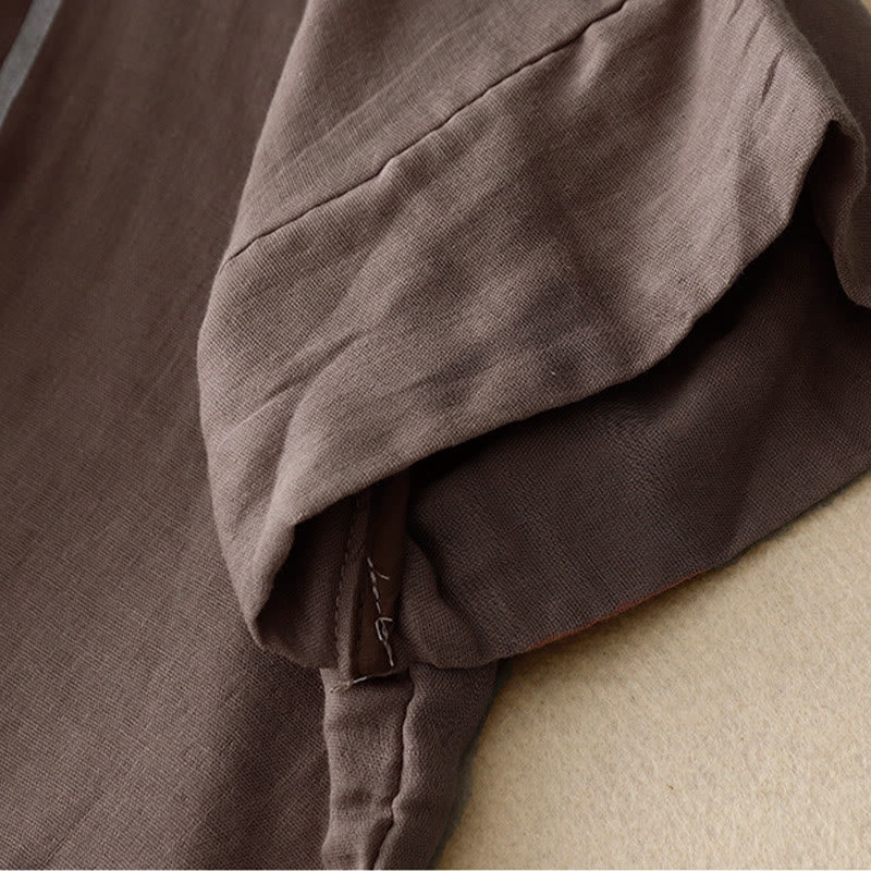 Buddha Stones Camiseta de lino y algodón de manga corta con estampado de líneas informales para mujer - image 19