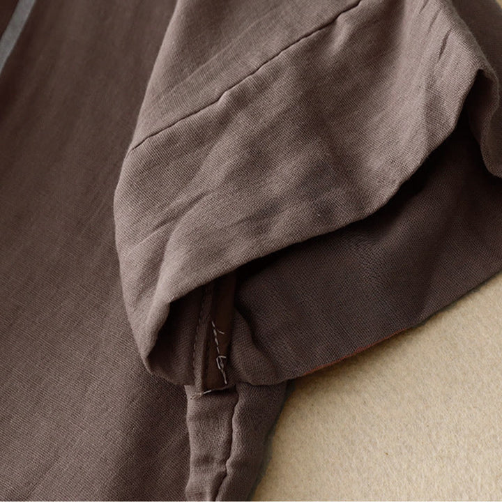 Buddha Stones Camiseta de lino y algodón de manga corta con estampado de líneas informales para mujer - image 19