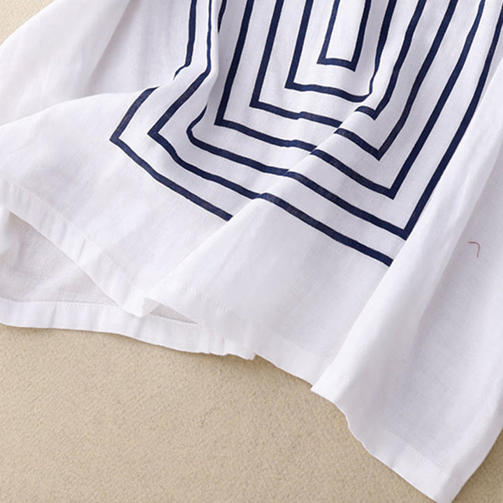 Buddha Stones Camiseta de lino y algodón de manga corta con estampado de líneas informales para mujer - image 17