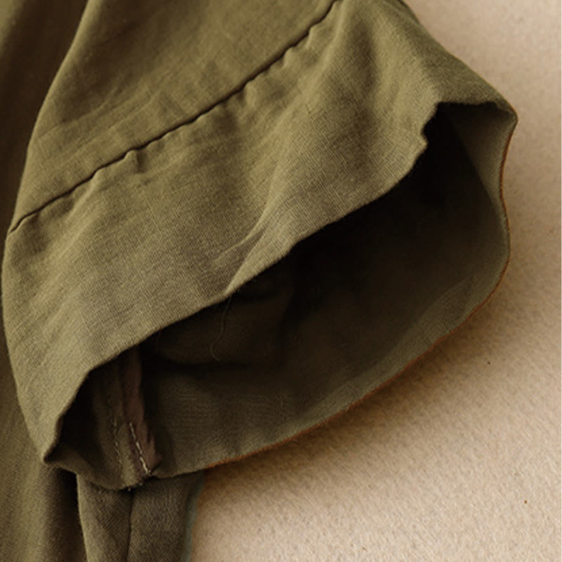 Buddha Stones Camiseta de lino y algodón de manga corta con estampado de líneas informales para mujer - image 4