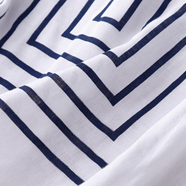 Buddha Stones Camiseta de lino y algodón de manga corta con estampado de líneas informales para mujer - image 14